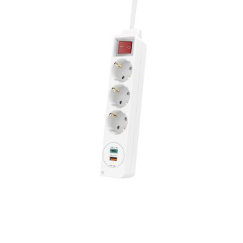 Regleta 3T +1xUSB-C+1xUSB-A 18W PD+Int 1.4mWh Hama