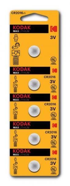 Pila Boton Litio B(x5) Max Ultra Alkalina CR2016 3V Kodak